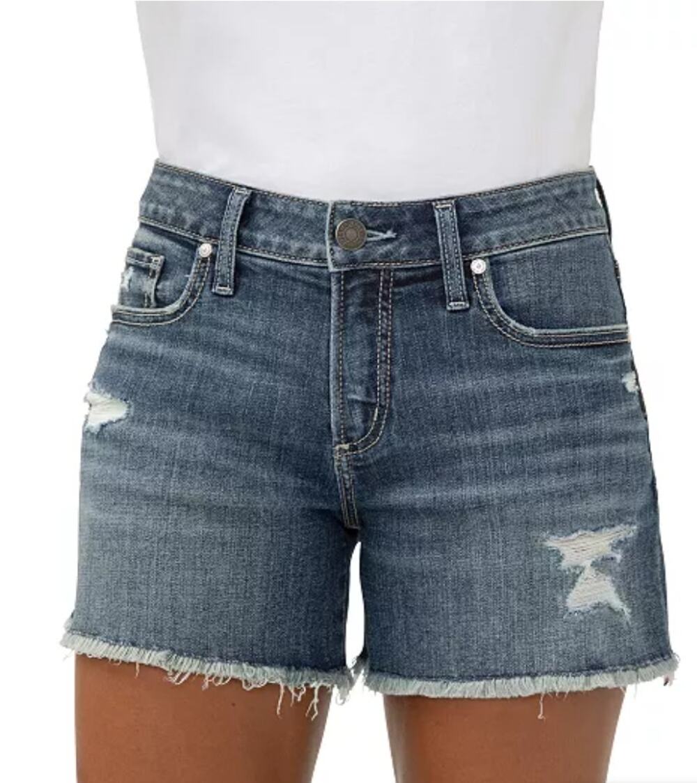 Silver Jeans Co. Blue Suki Mid-Rise Denim Cut Off Shorts Size 26 Boho Western